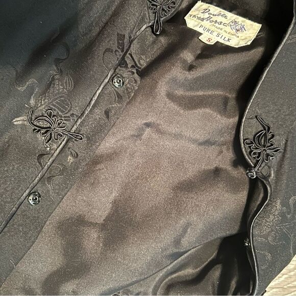 Quilted Silk Chinese Jacket Boxy Split Hem Long Sleeve Floral Fairy Whimsigoth S - Picture 14 of 16